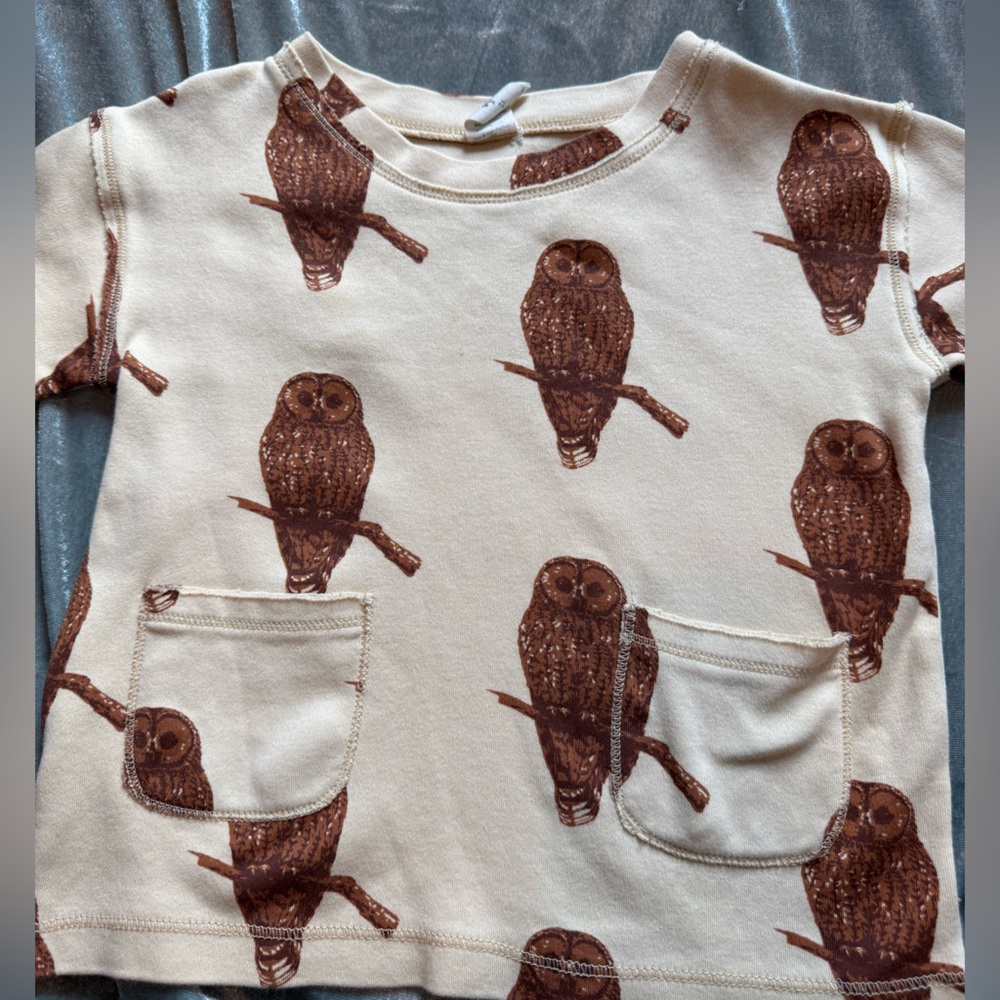 Kate Quinn Cream Top with Brown Owl Design